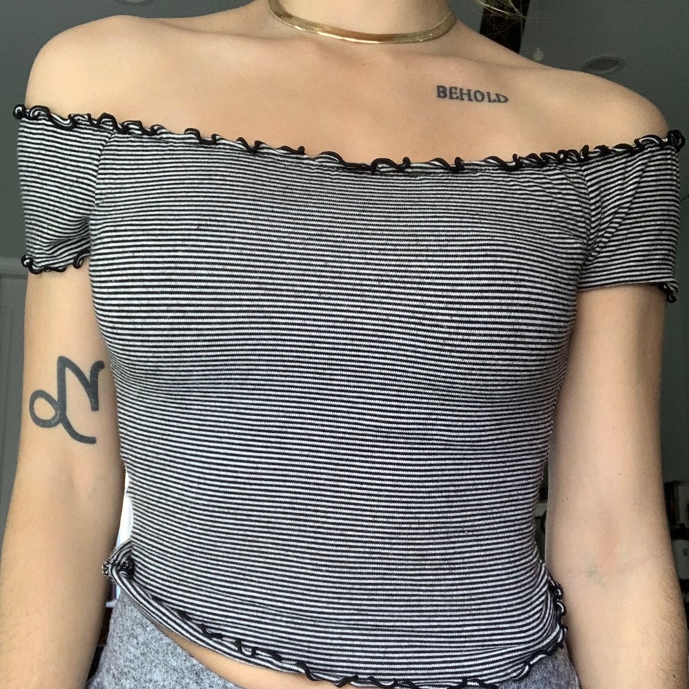 Striped off the shoulder top
